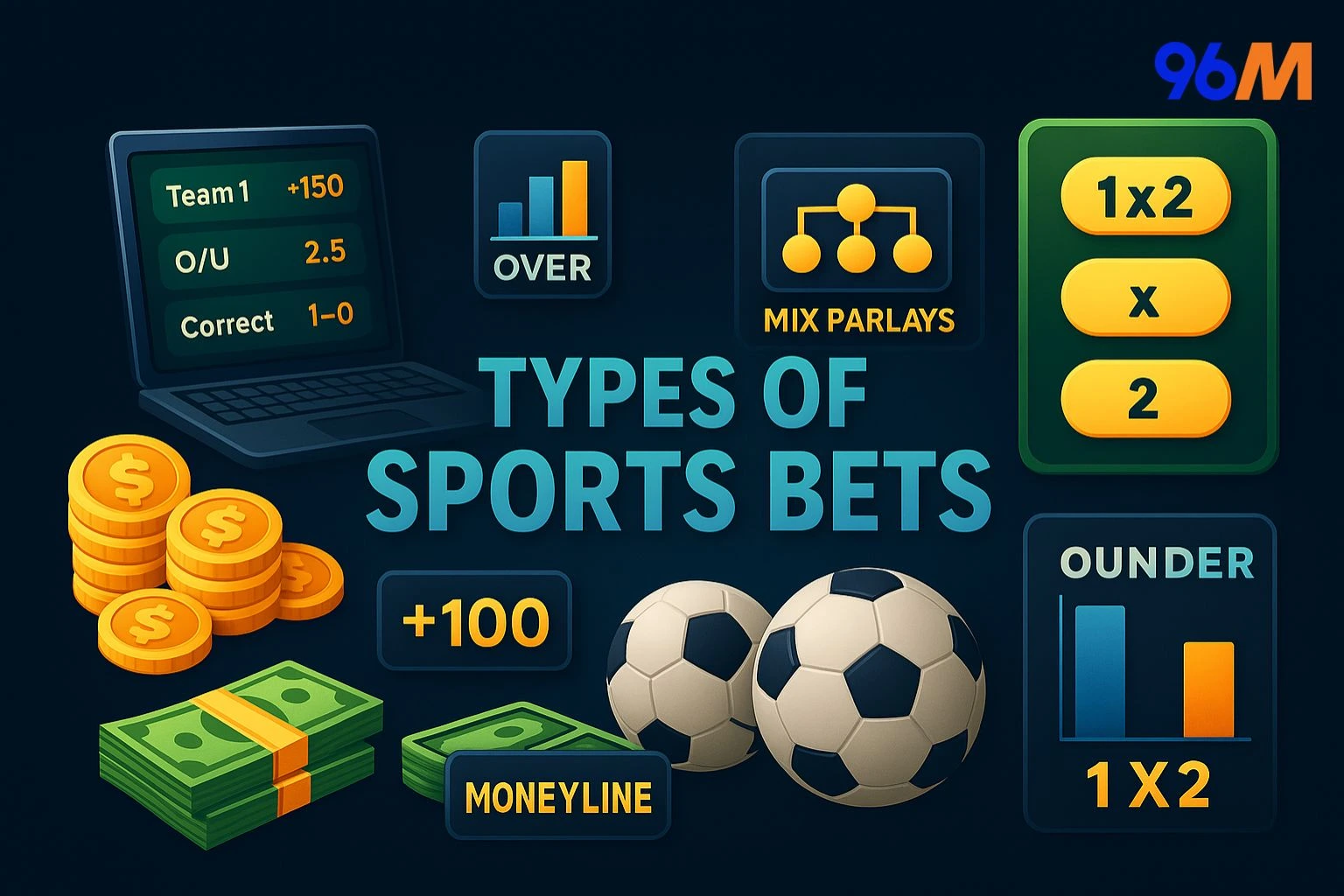 Types of sports bets on 96M, including moneyline, over/under, and mix parlays.
