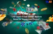 Slot machine with money, coins, and chips, showing live casino vs slot games for Singapore players